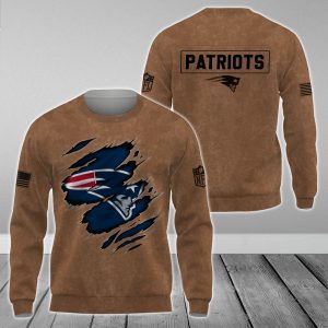 New England Patriots NFL Brown Distressed Logo Salute To Service 2023 3D Print Unisex Sweatshirt