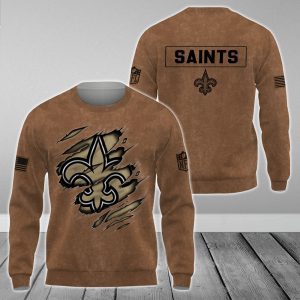 New Orleans Saints NFL Brown Distressed Logo Salute To Service 2023 3D Print Unisex Sweatshirt