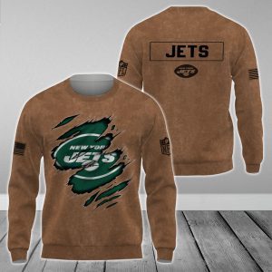 New York Jets NFL Brown Distressed Logo Salute To Service 2023 3D Print Unisex Sweatshirt