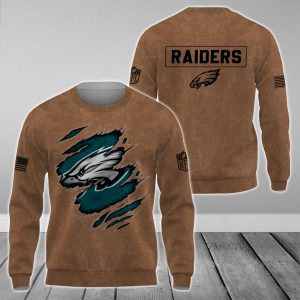 Philadelphia Eagles NFL Brown Distressed Logo Salute To Service 2023 3D Print Unisex Sweatshirt