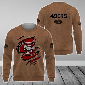 San Francisco 49ers NFL Brown Distressed Logo Salute To Service 2023 3D Print Unisex Sweatshirt