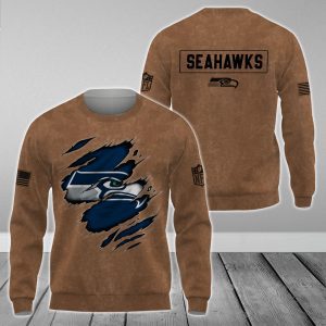 Seattle Seahawks NFL Brown Distressed Logo Salute To Service 2023 3D Print Unisex Sweatshirt