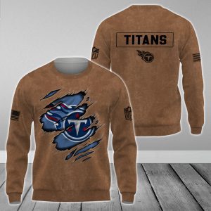 Tennessee Titans NFL Brown Distressed Logo Salute To Service 2023 3D Print Unisex Sweatshirt