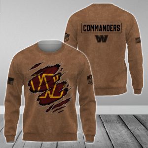 Washington Commanders NFL Brown Distressed Logo Salute To Service 2023 3D Print Unisex Sweatshirt