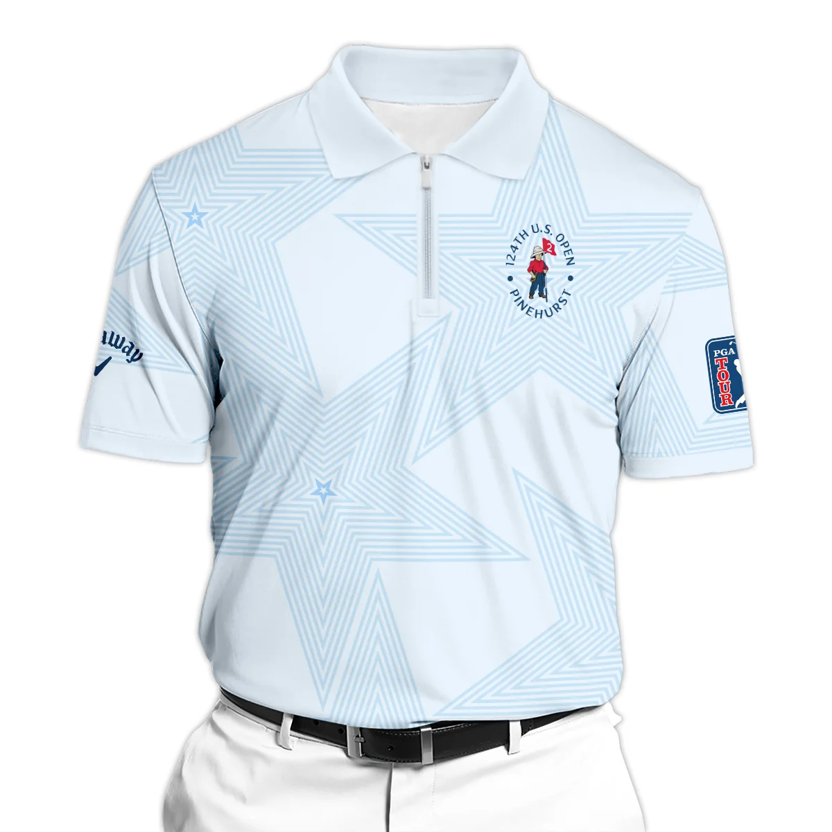 124th U.S. Open Pinehurst Golf Callaway Zipper Polo Shirt Sports Star Sripe Light Blue Zipper Polo Shirt ZPL1938