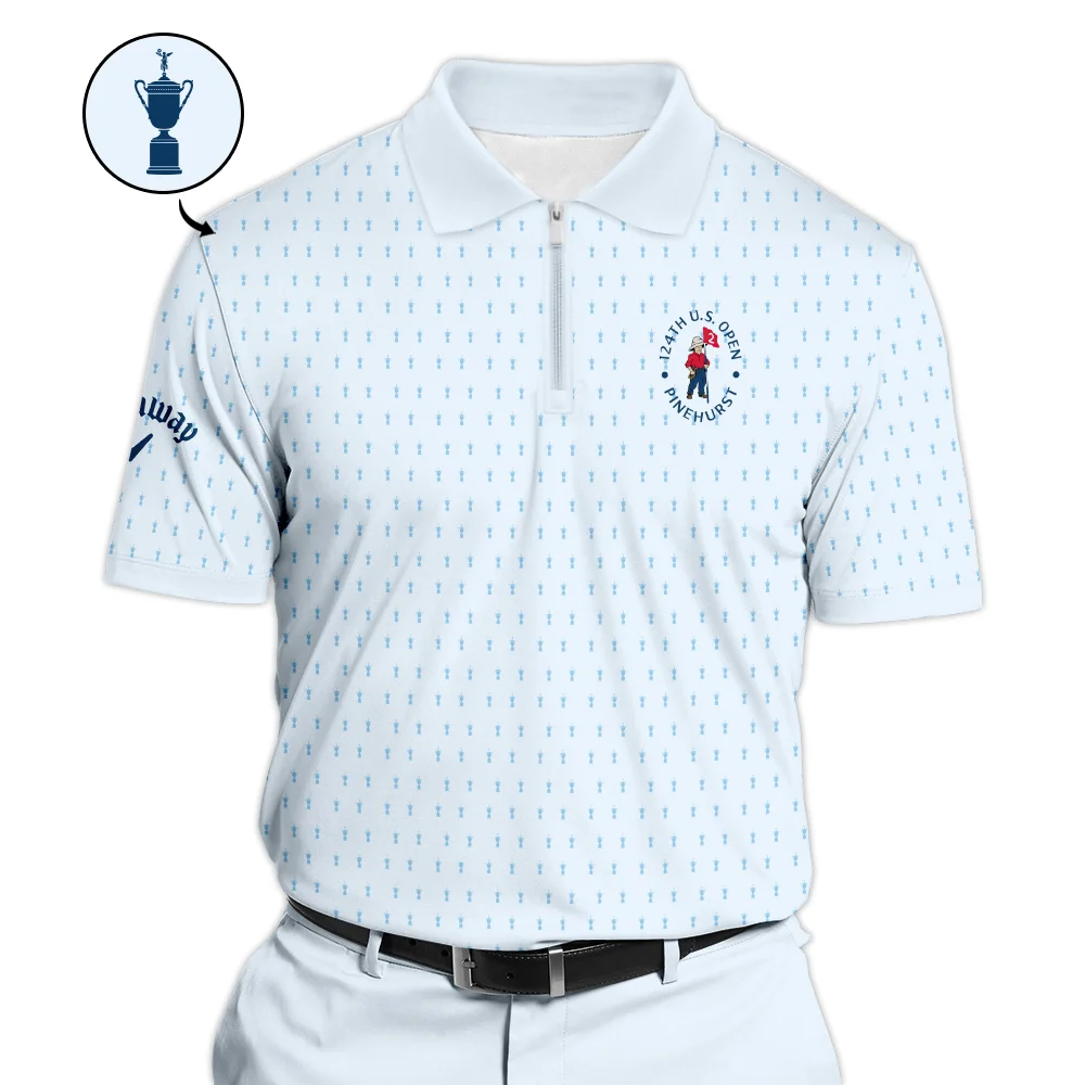 124th U.S. Open Pinehurst Golf Zipper Polo Shirt Callaway Pattern Cup Pastel Blue Zipper Polo Shirt ZPL1943