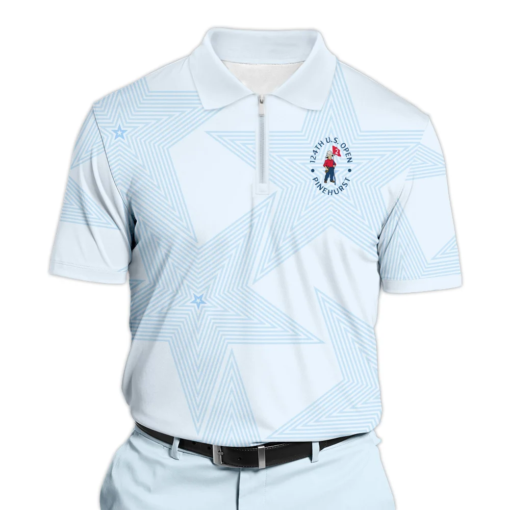 Golf Sport 124th U.S. Open Pinehurst Zipper Polo Shirt Sports Star Sripe Light Blue Zipper Polo Shirt ZPL1947