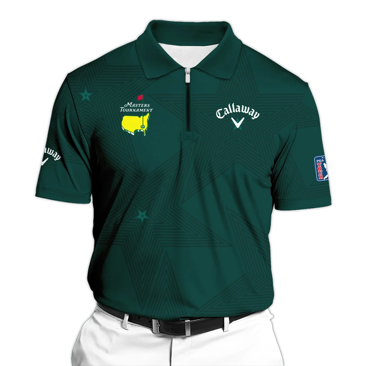 Golf Sport Masters Tournament Callaway Zipper Polo Shirt Sports Star Sripe Dark Green Zipper Polo Shirt ZPL1942