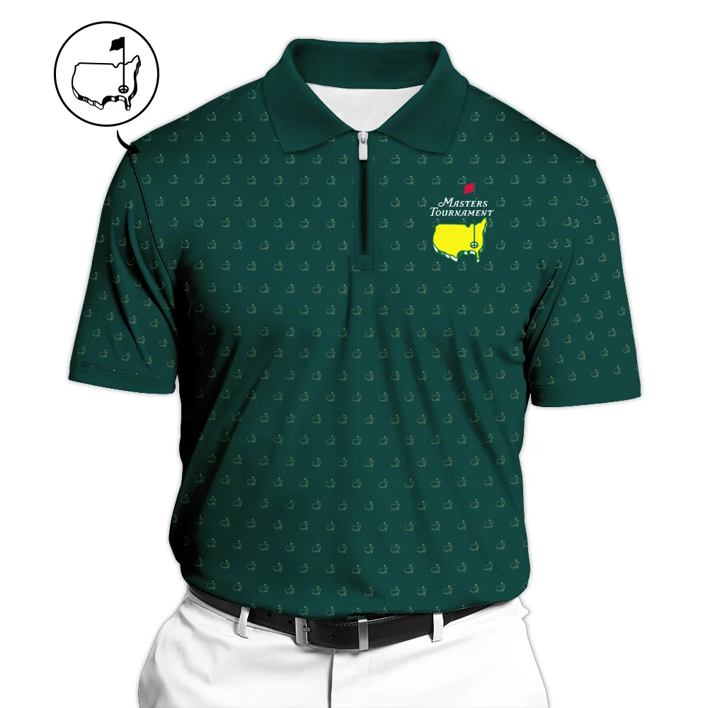 Masters Tournament Golf Zipper Polo Shirt Pattern Cup Dark Green Zipper Polo Shirt ZPL1948